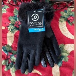 Isotoner Signature Black Fur-Trimmed Women's Gloves